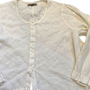 Flax 100% Linen Button Front Top 1G Off White Relaxed Fit Artsy